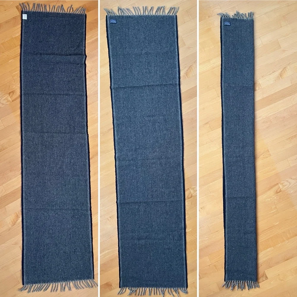 🐑Twill Pattern Navy+Gray Fringed Virgin Wool Scarf | Fairibault Woolen Mill Co.